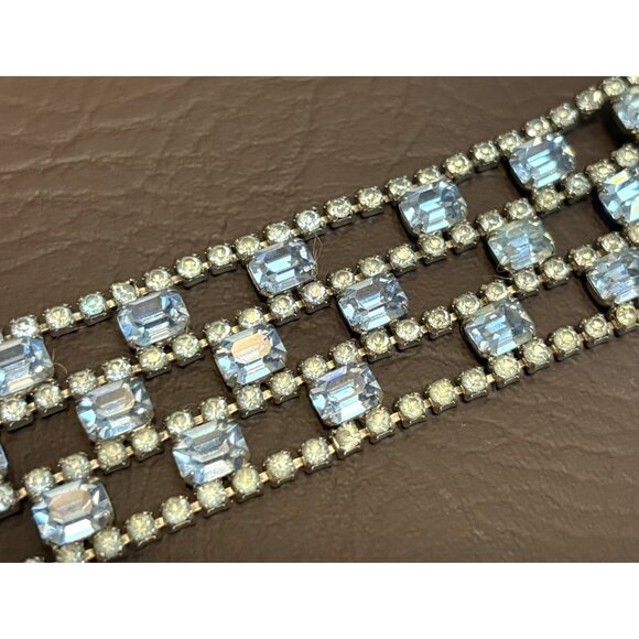Rare Schreiner? Juliana? Vintage Blue Baguette Rhinestone Push Lock Bracelet - Picture 5 of 13